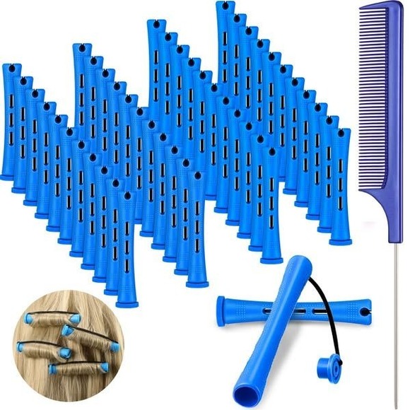 Hair Perm Rods Rollers Curlers Set Blue 48pcs with Comb No Heat Wave Styling - Picture 1 of 3
